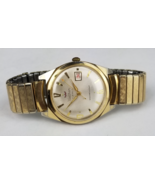 vintage men&#39;s watch Waltham gold tone 17J 34mm day/date 1950&#39;s? waterproof - $74.23 CAD