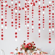 52 Ft Red Party Decorations Polka Dots Garlands Red And White Hanging Paper Circ - £20.55 GBP