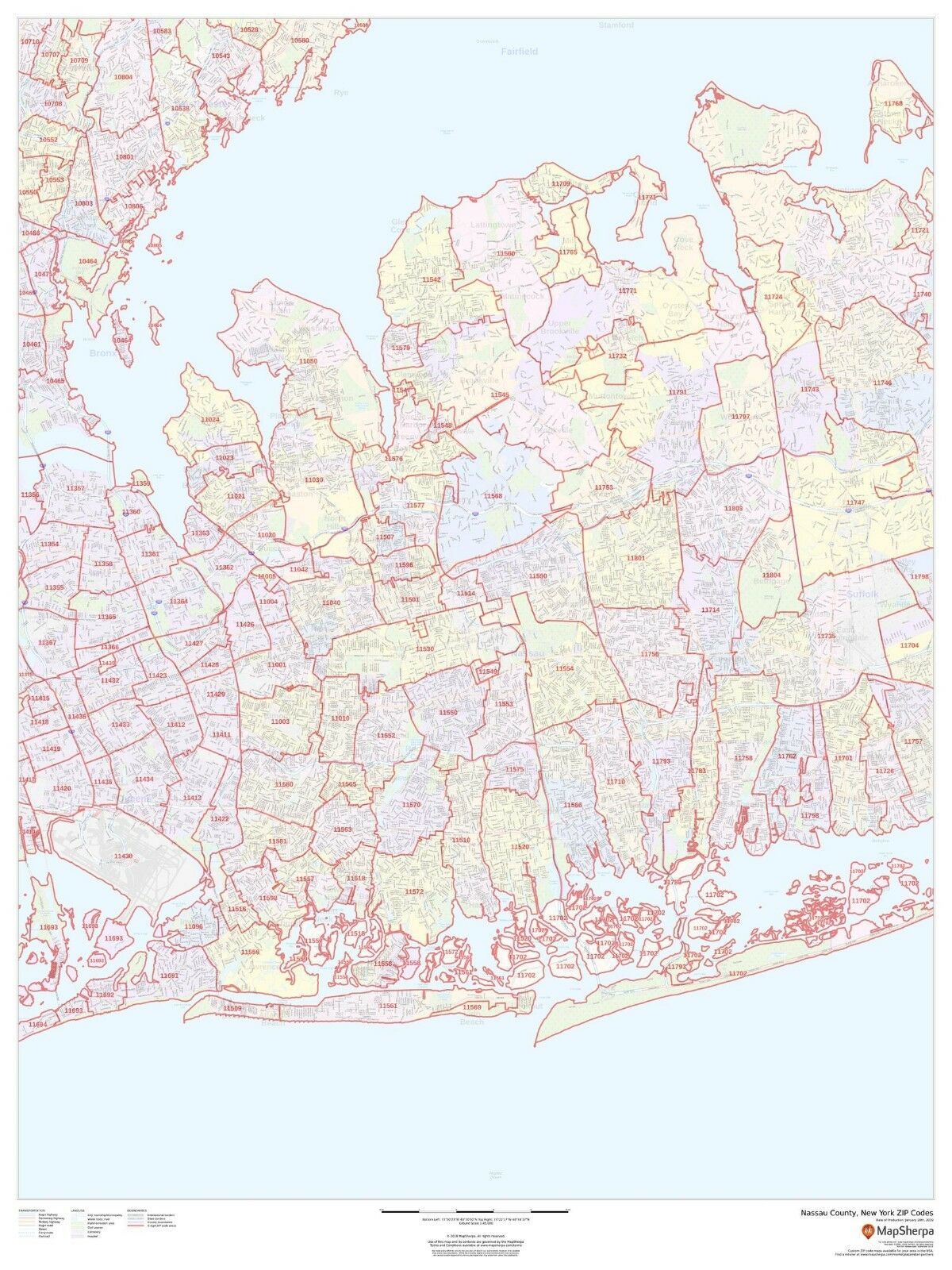Nassau County, New York ZIP Codes Laminated Wall Map (MSH) - Maps & Atlases