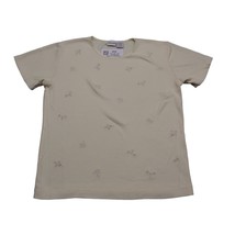 Cherokee Shirt Womens M Beige Crew Neck Short Sleeve Floral Embroidered Tee - £15.27 GBP