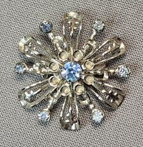 Vintage Silver-tone Snowflake Flower Blue Rhinestones Filigree Brooch Pi... - £15.55 GBP