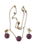 Vintage Avon Bezel Set Purple Amethyst Crystal Goldtone Necklace &amp; Earri... - $378.57 MXN