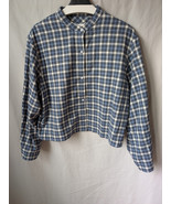 New TWP Blue Plaid Shirt Women Large Stand Collar Hush Long Sleeves Butt... - $169.72 CAD