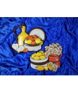 Vintage 80s MCM Kitschy Fruits &amp; Flowers Lemons Water Jug Wall Decor LOT... - £26.62 GBP