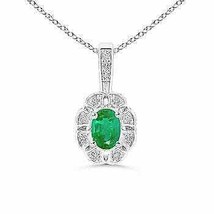 Authenticity Guarantee 
ANGARA 6x4mm Oval Emerald Flower Pendant with Diamond... - £592.87 GBP