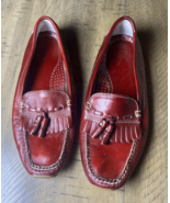 LL Bean Penny Loafers Red Leather Flats Shoes Womens 9M Tassels - $419.49 MXN