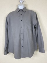 Croft &amp; Barrow Men Size L Gray Striped Button Up Shirt Long Sleeve - £5.73 GBP