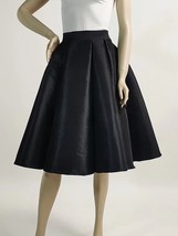BLACK Taffeta Midi-Length Skirt Outfit Women A-line Plus Size Flare Midi Skirt