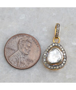 Genuine Rose Cut Polki Diamond 925 Silver Gold Plated Minimalist Pendant Jewelry - $125.01