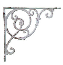 Wall Shelf Bracket Ornate Vine Distressed White Cast Iron Brace 10&quot; Deep - $16.44