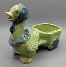 Vintage Shawnee Mother Goose w/Cart Ceramic Planter Green USA - #752 6&quot;LX5&quot;H - £14.93 GBP