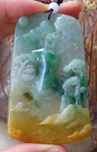Certified Yellow Green Natural A Jade jadeite Pendant Landscape painting 山水画 - £133.01 GBP