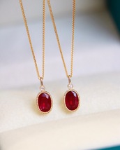 18k Solid Gold Natural Ruby Necklace / 18k Minimalist Gemstone Ruby Necklace - £357.05 GBP