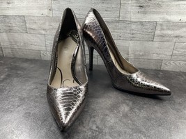 Sam &amp; Libby Dress Heels Women 9 M Shoes Pewter Gray Patent Croc Embossed... - $27.54