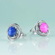 8x10mm Oval Cut Blue Lindy Star Sapphire Rings 925 Sterling Silver - £84.76 GBP