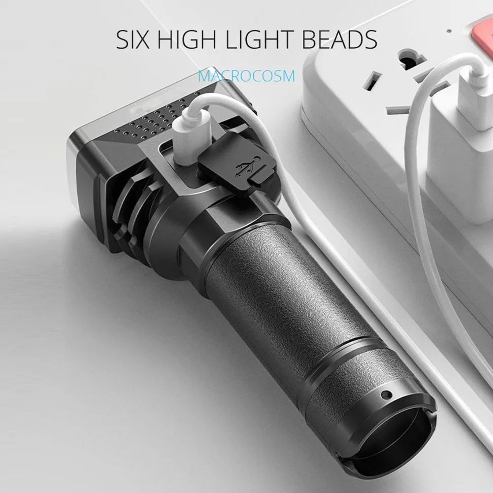 6 LED Portable Flashlight 350LM 1200mAh Outdoor Searchlight USB Recharge... - £8.84 GBP+