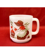 Vintage Glasbake milk glass mug apple picking girl Give What You Have - $15.00
