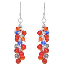 Sweet Cluster of Red Quartz &amp; Crystal Beads Sterling Silver Earrings - £16.11 GBP