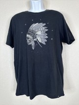 Hurley Men Size L Black Indian Head Skeleton Spell Out T Shirt Short Sleeve - $8.72