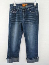 Apollo Womens Capri Jeans Cuffed Embroidered Size 9/10  Blue Denim Pink ... - £11.14 GBP