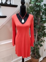 LOFT Womens Orange Solid Rayon Long Sleeve V-Neck Knee Length Dress Petite Small - £22.26 GBP