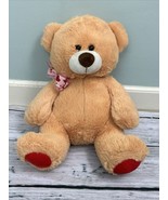 Valentine&#39;s Day MegaToys Plush Bear w/ Pink Heart Bow Stuffed Toy 15&quot; - £15.71 GBP