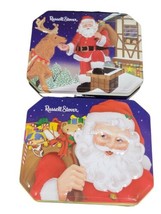 Set of 2 Vintage Russell Stover Christmas Santa Claus Embossed Hinged Tins Empty - £18.60 GBP