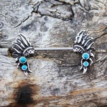 316L Stainless Steel Turquoise Feather Headdress Nipple Bar - £11.92 GBP+