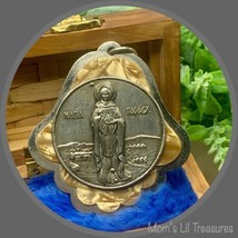 Vintage Large Religious Medal Medallion Pendant Silver Tone - £7.80 GBP