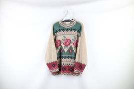 Vintage 90s Streetwear Womens Large Wool Blend Knit Fair Isle Flower Swe... - £51.96 GBP