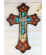 Ebros Western Turquoise Rocks Longhorn Concho Tooled Leather Finish Wall... - $42.47 CAD