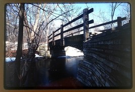 1982 Winter Scene, Open Bridge over Calm Stream, Midwest Kodachrome 35mm Slide - £2.36 GBP