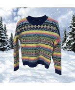 J Crew Classic Fair Isle Wool Sweater Size XS Tight Knit- Neon- Crew Neck  - $51.19 CAD