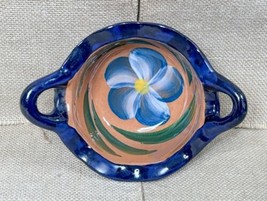 Talavera Mexican Art Pottery Small Basket Dish Salsa Bowl Blue Flower - $17.82