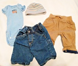 Lot of BABY NEWBORN CLOTHES Outfits Pants One Piece Beanie Hat Jeans Car... - $15.95