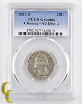 1932-S 25¢ Washington Quarter Graded by PCGS as Genuine Cleaning - AU Details - £183.35 GBP