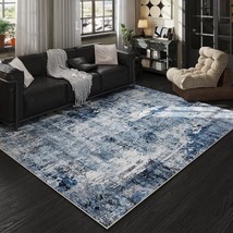 6X9 Rug Washable Bedroom Rug Large Boho Rug Soft Area Rug Abstract Pattern, Blue - £93.48 GBP