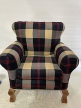 American Girl Plaid Navy Blue/Black/Cream/Red Plush Chair for 18&quot; doll - £47.44 GBP