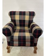 American Girl Plaid Navy Blue/Black/Cream/Red Plush Chair for 18&quot; doll - £47.38 GBP