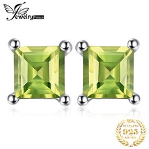 JewelryPalace Square Princess Cut Genuine Natural Green Peridot 925 Silver Stud  - £14.95 GBP