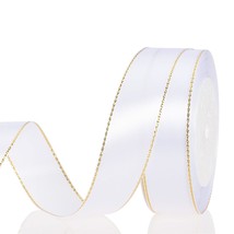 25 Yards 1 Inch White Satin Ribbon With Gold Edges, Gold Border Fabric Ribbons F - £14.17 GBP