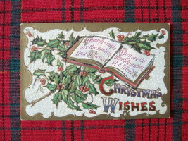 1900&#39;s Embossed Christmas Wishes Postcard - Antique Christmas Wishes Postcard - £7.85 GBP