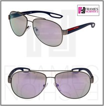 Prada Linea Rossa Lj Silver 55Q Blue Rubber Lilac Mirror Sport Sunglasses PS55QS - £186.97 GBP