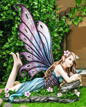 Castle On A Cloud Lavender Fairy Daydreaming With Butterfly Large Statue 23&quot;L - £162.38 GBP