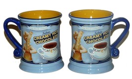 Pair Set Lot 2 Polar Express Creamy Hot Chocolate Coffee Mug Blue Yellow - $55.32