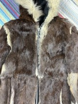 Vintage 70s Genuine Fur Coat Hooded Jacket Quilt Lined Talon Zip Women’s Small - £76.80 GBP