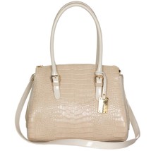 AURA Italian Made Beige Croc Embossed Genuine Leather Large Tote Handbag - £333.83 GBP