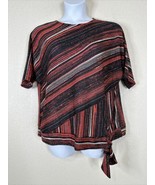 NWT Cocomo Womens Plus Size 1X Blk/Red Metallic Stripe Tie Top Short Sleeve - £22.65 GBP