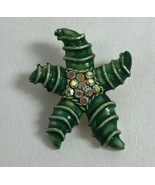 Vintage Starfish Aurora Borealis Rhinestone Green Enamel Metal Brooch Pin - £11.02 GBP