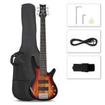  Glarry Full Size GIB 6 String H-H Pickup Electric Bass Guitar Bag Strap Pick Co - £192.99 GBP